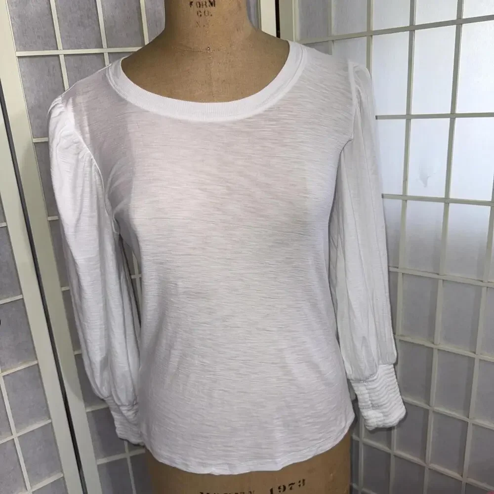 Anthropologie Nation LTD Puff Sleeve Quiet Luxury Minimalist Cotton Blouse Small - Picture 1 of 14